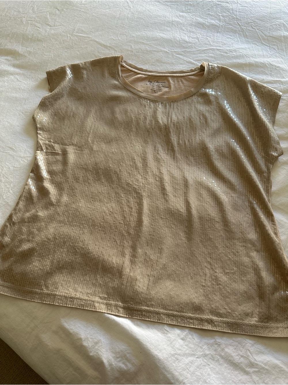 Chico's pale blush beige sequin top, size medium (2) - Picture 8 of 11